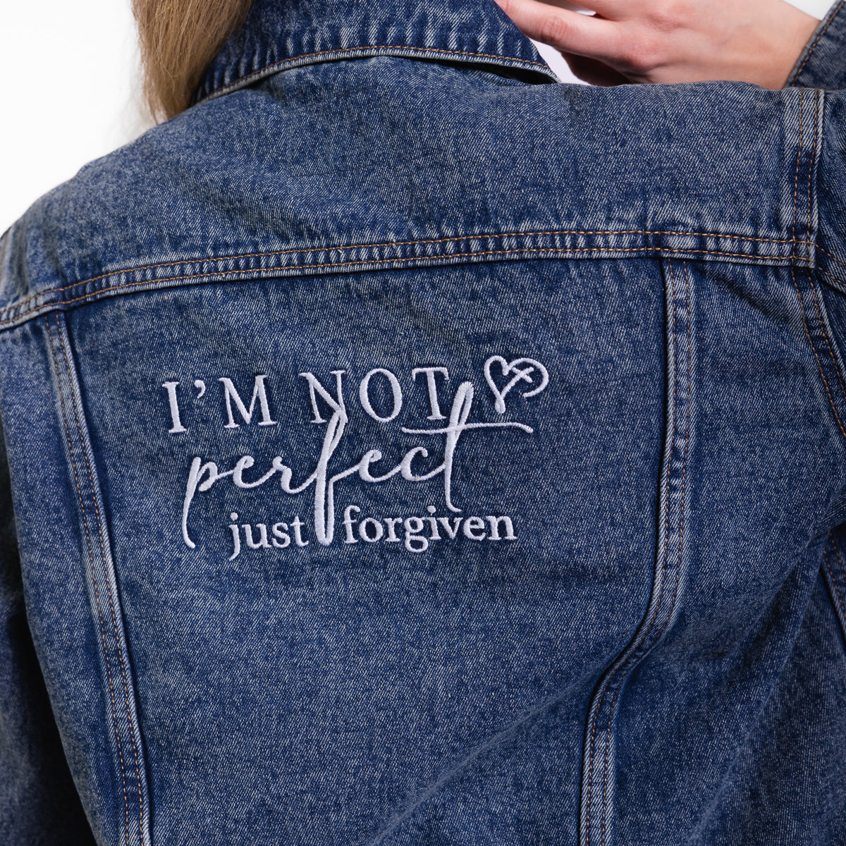 Vintage Washed Not Perfect Just Forgiven Denim Jacket