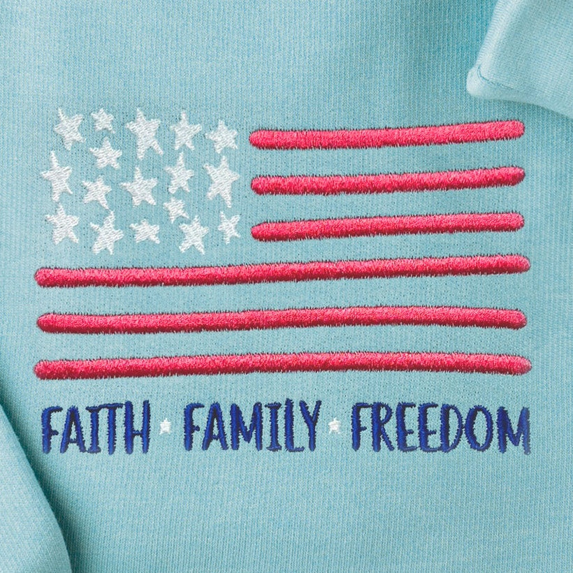 Faith Family Freedom Embroidered Crewneck Sweatshirt