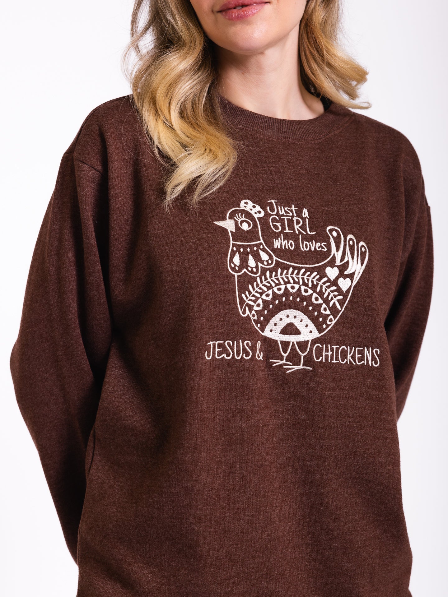 Jesus and Chickens Embroidered Crewneck Sweatshirt