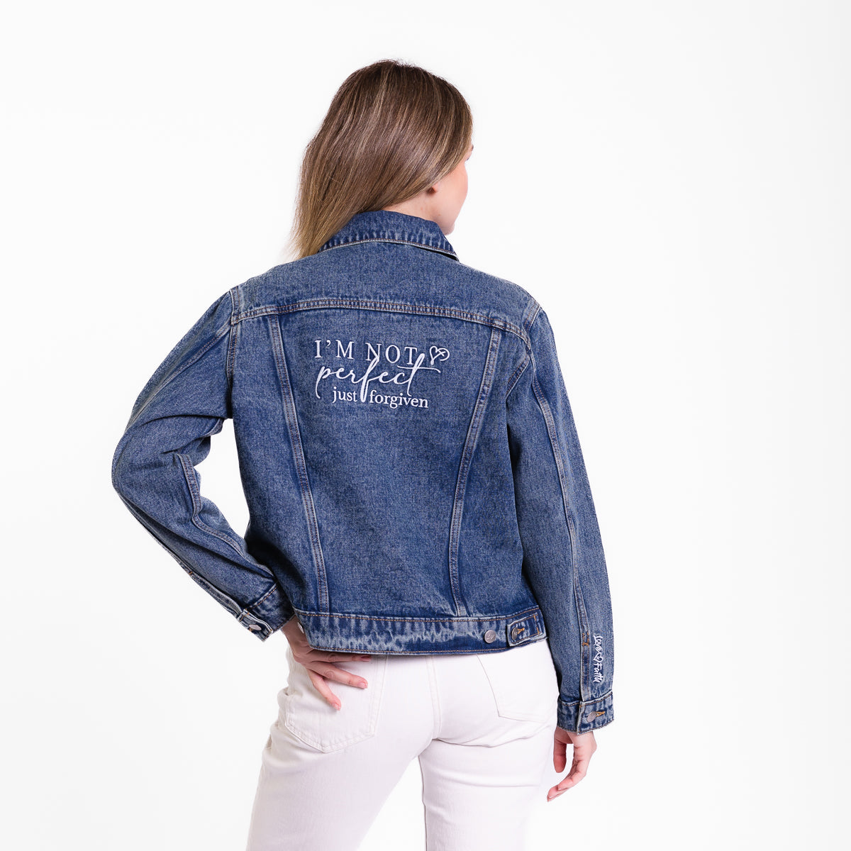 Vintage Washed Not Perfect Just Forgiven Denim Jacket