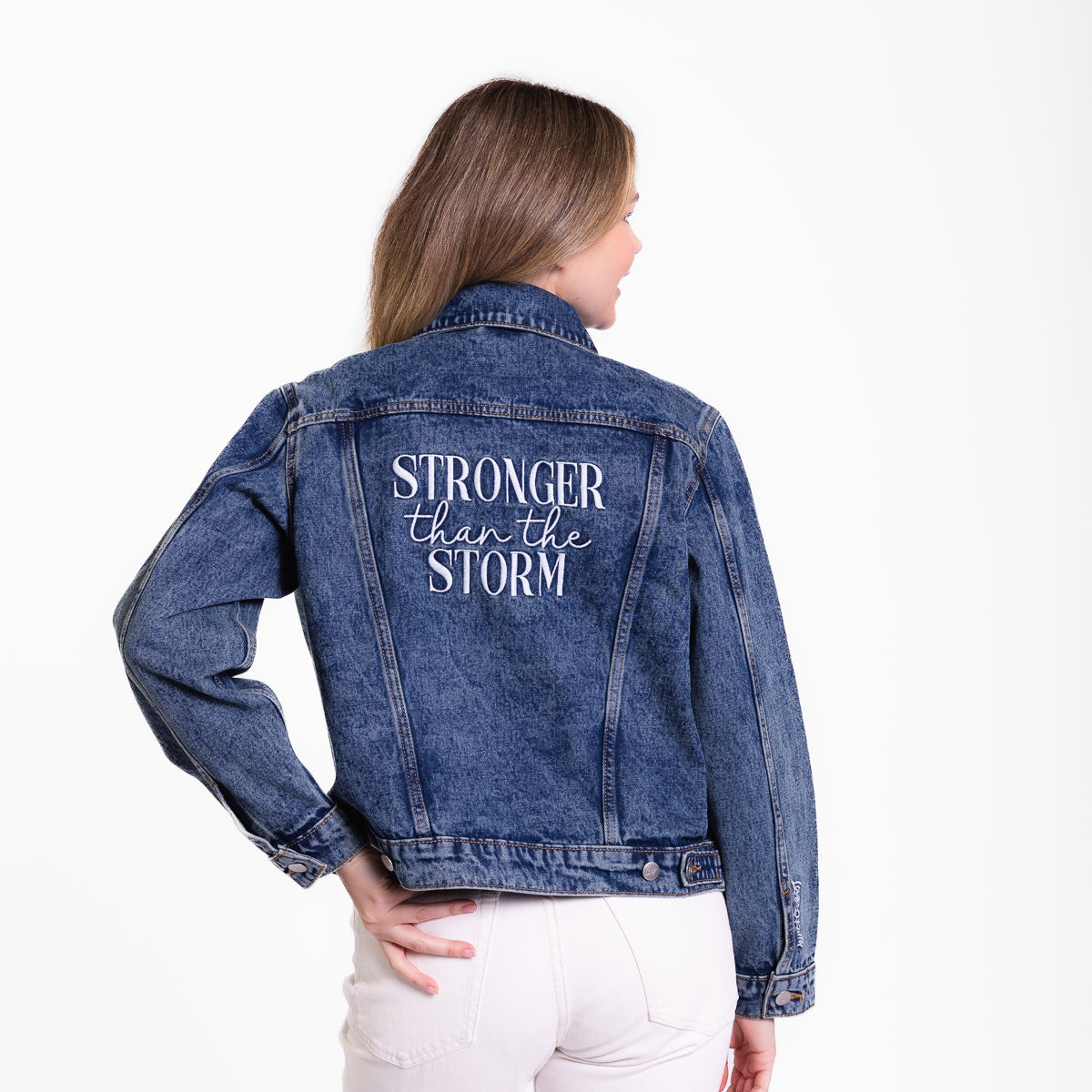 Vintage Washed Stronger Than The Storm Denim Jacket