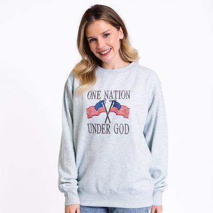 One Nation Under God Embroidered Crewneck Sweatshirt