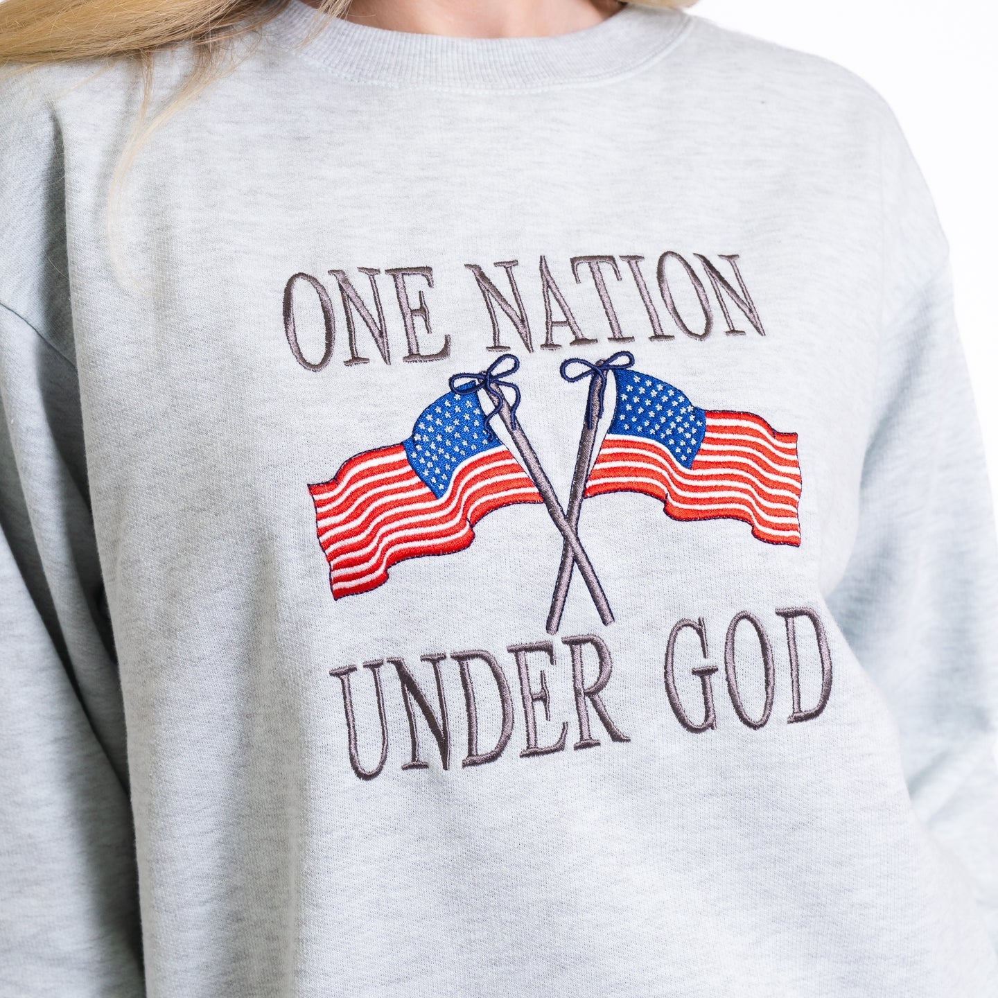 One Nation Under God Embroidered Crewneck Sweatshirt