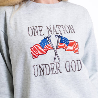 One Nation Under God Embroidered Crewneck Sweatshirt