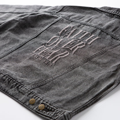 Vintage Washed Faith Over Fear Denim Jacket