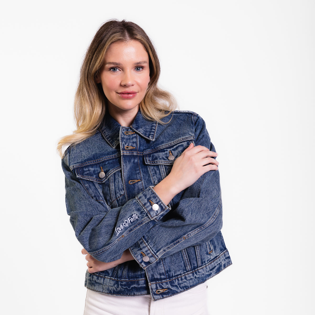Vintage Washed Not Perfect Just Forgiven Denim Jacket