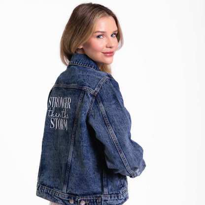 Vintage Washed Stronger Than The Storm Denim Jacket