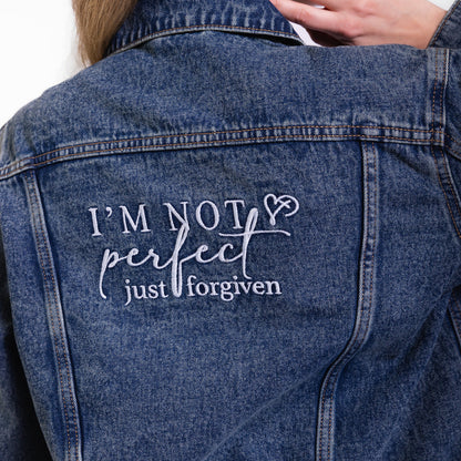 Vintage Washed Not Perfect Just Forgiven Denim Jacket