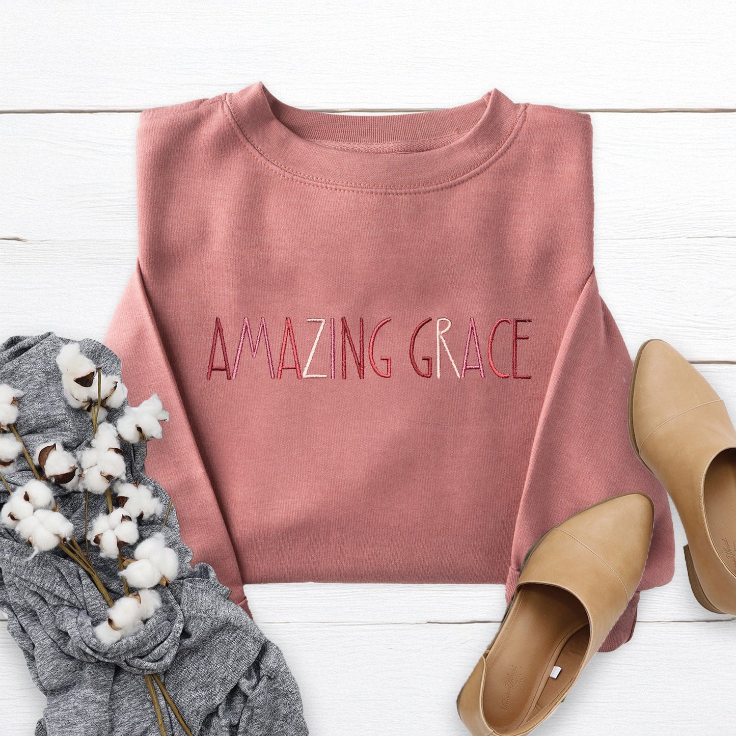 Amazing Grace Embroidered Crewneck Sweatshirt