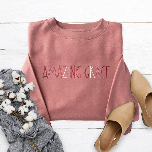 Amazing Grace Embroidered Crewneck Sweatshirt