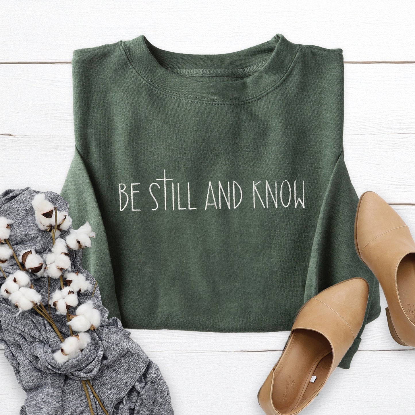 Be Still and Know Embroidered Crewneck Sweatshirt