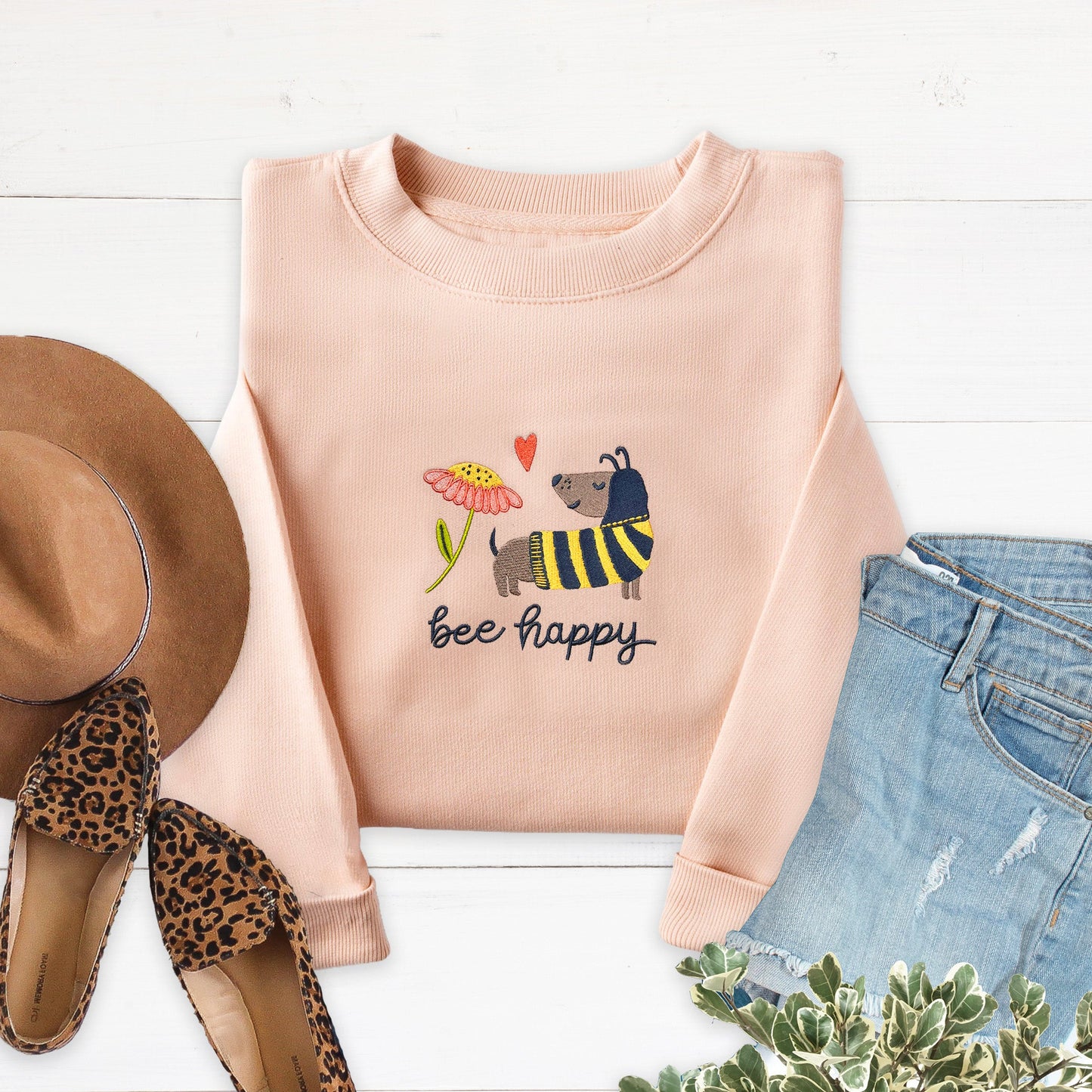 Bee Happy Embroidered Crewneck Sweatshirt