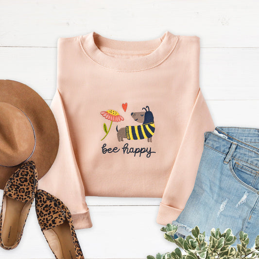 Bee Happy Embroidered Crewneck Sweatshirt