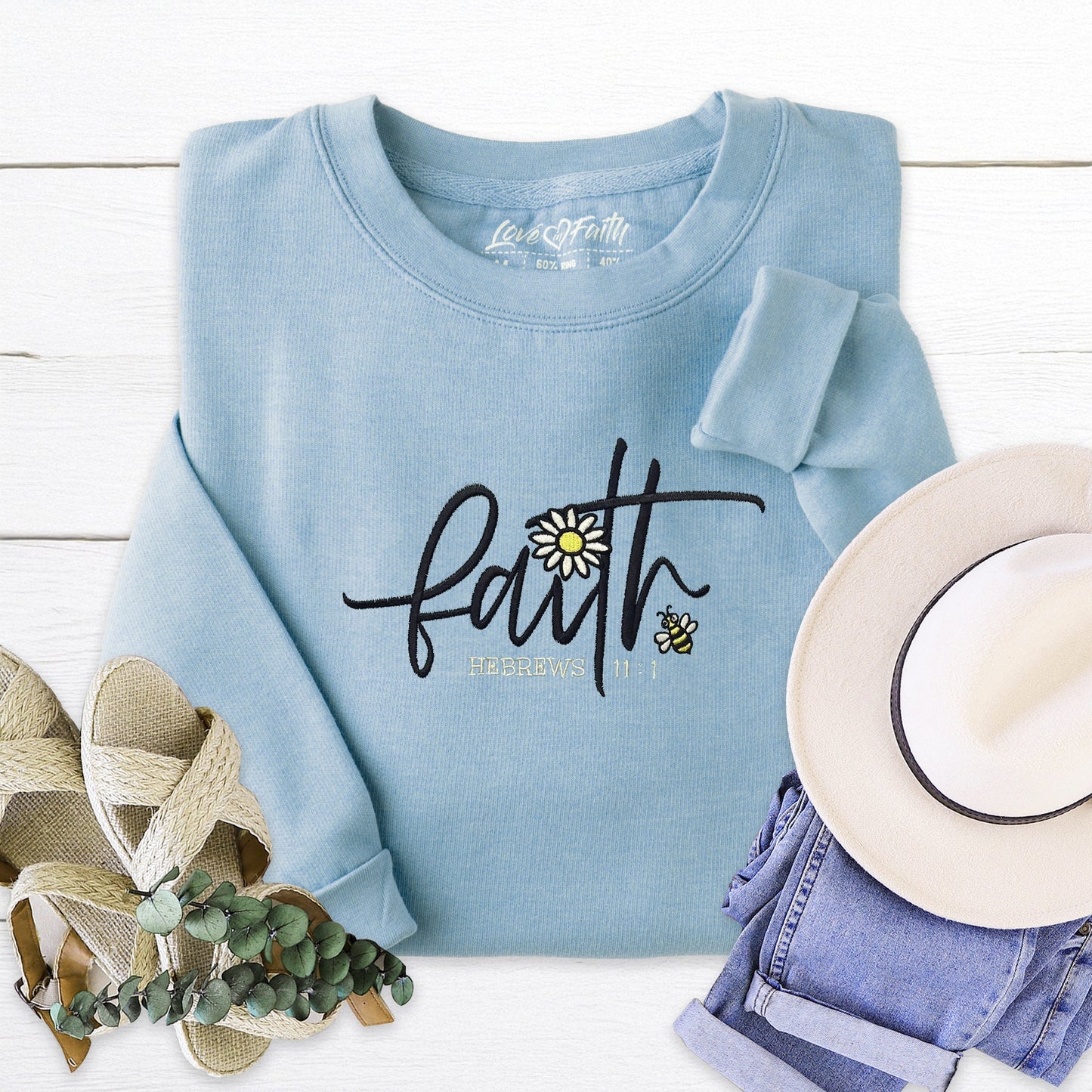 Faith Flower Embroidered Crewneck Sweatshirt