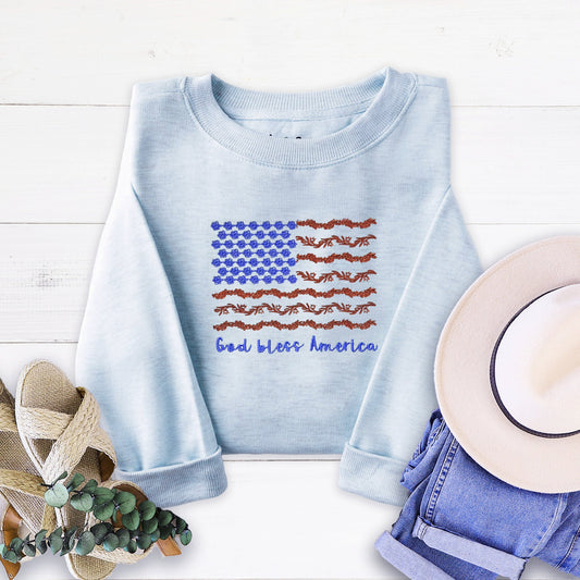 God Bless America Embroidered Crewneck Sweatshirt