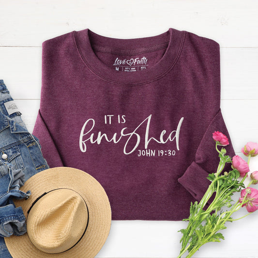 Embroidered It is Finished Sweatshirt