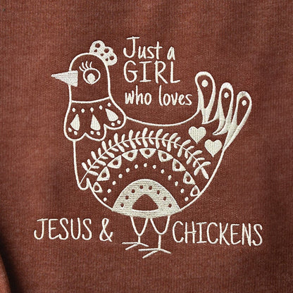 Jesus and Chickens Embroidered Crewneck Sweatshirt