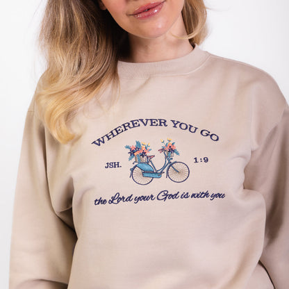 Wherever You Go Bicycle Embroidered Crewneck Sweatshirt