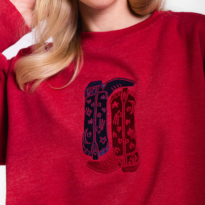 USA Boots Embroidered Crewneck Sweatshirt