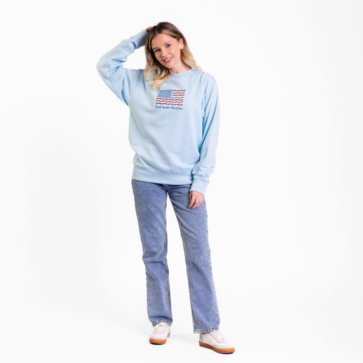 God Bless America Embroidered Crewneck Sweatshirt