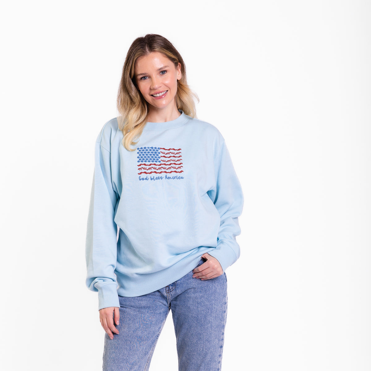 God Bless America Embroidered Crewneck Sweatshirt
