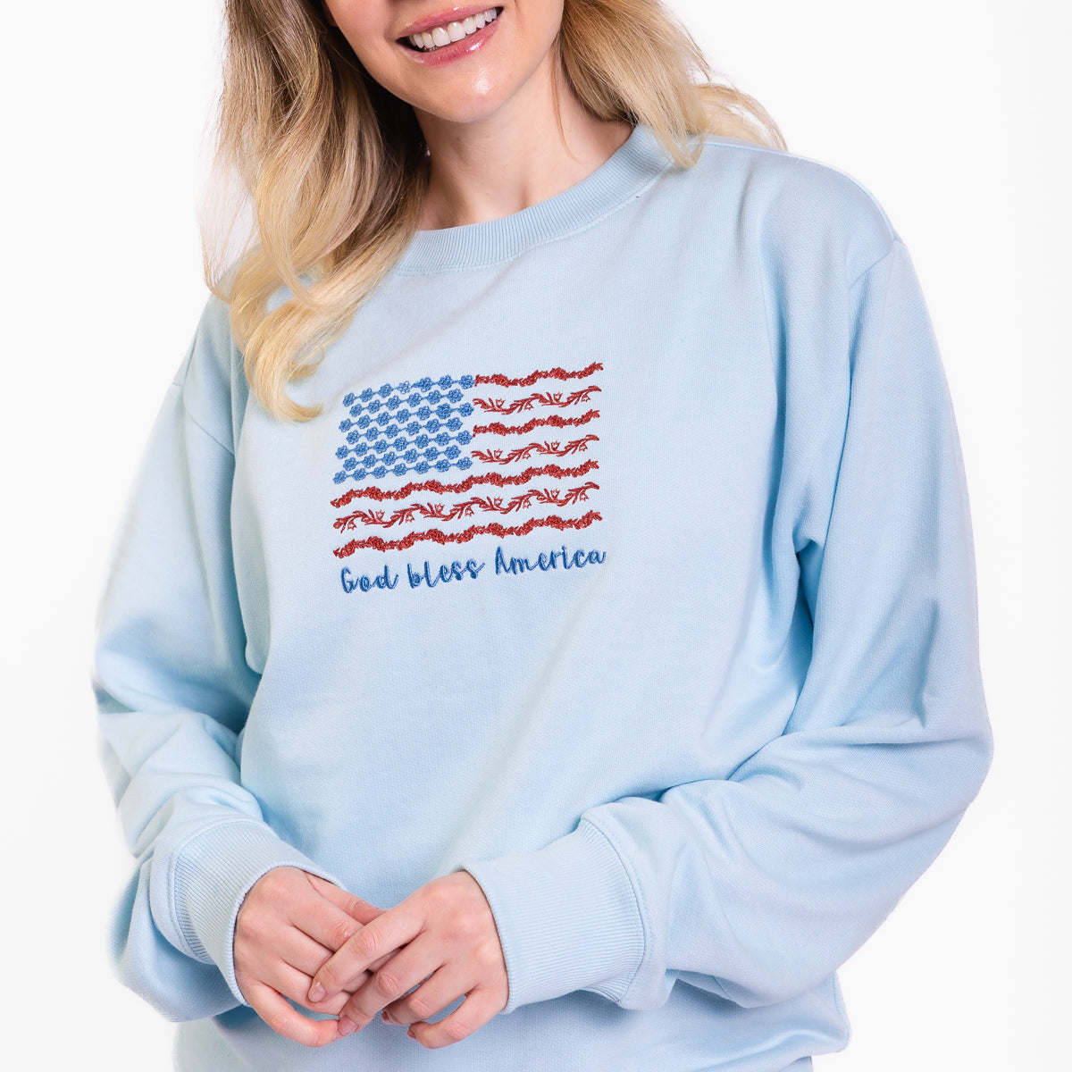 God Bless America Embroidered Crewneck Sweatshirt