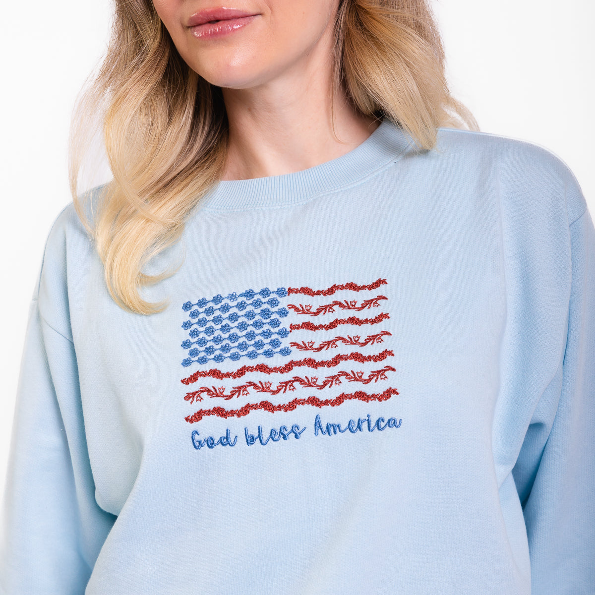 God Bless America Embroidered Crewneck Sweatshirt