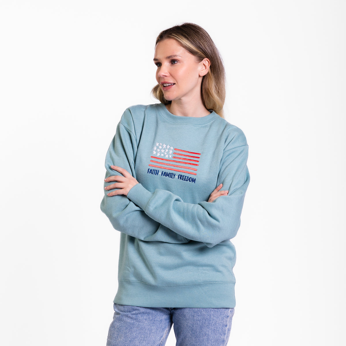 Faith Family Freedom Embroidered Crewneck Sweatshirt