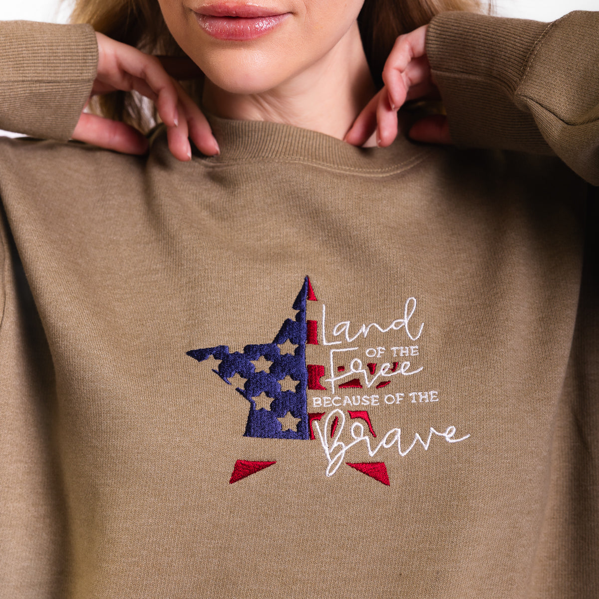 Land of the Free Embroidered Crewneck Sweatshirt
