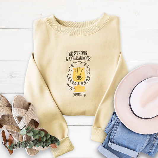 Strong and Courageous Embroidered Crewneck Sweatshirt