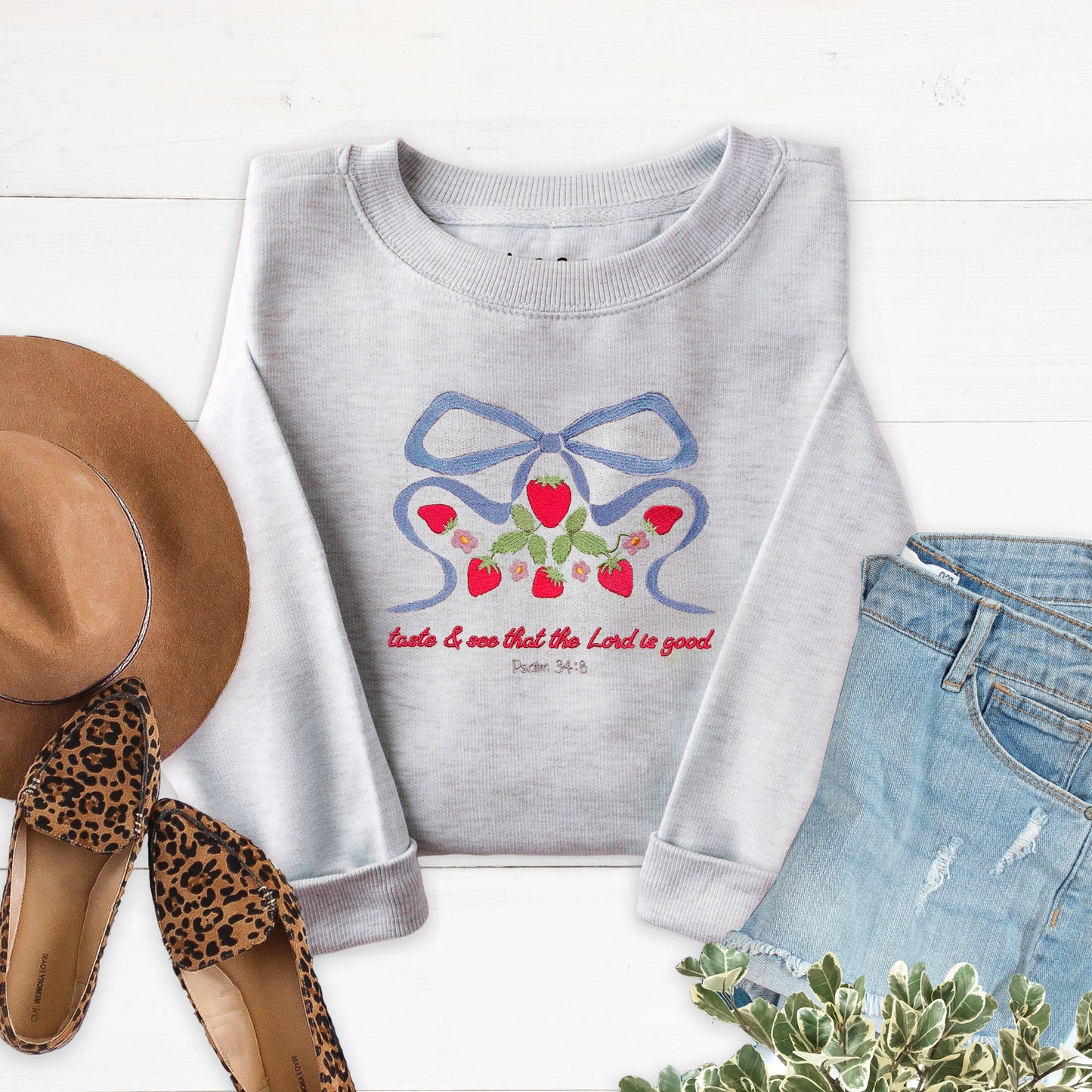 Taste & See Bow Embroidered Crewneck Sweatshirt