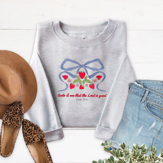 Taste & See Bow Embroidered Crewneck Sweatshirt