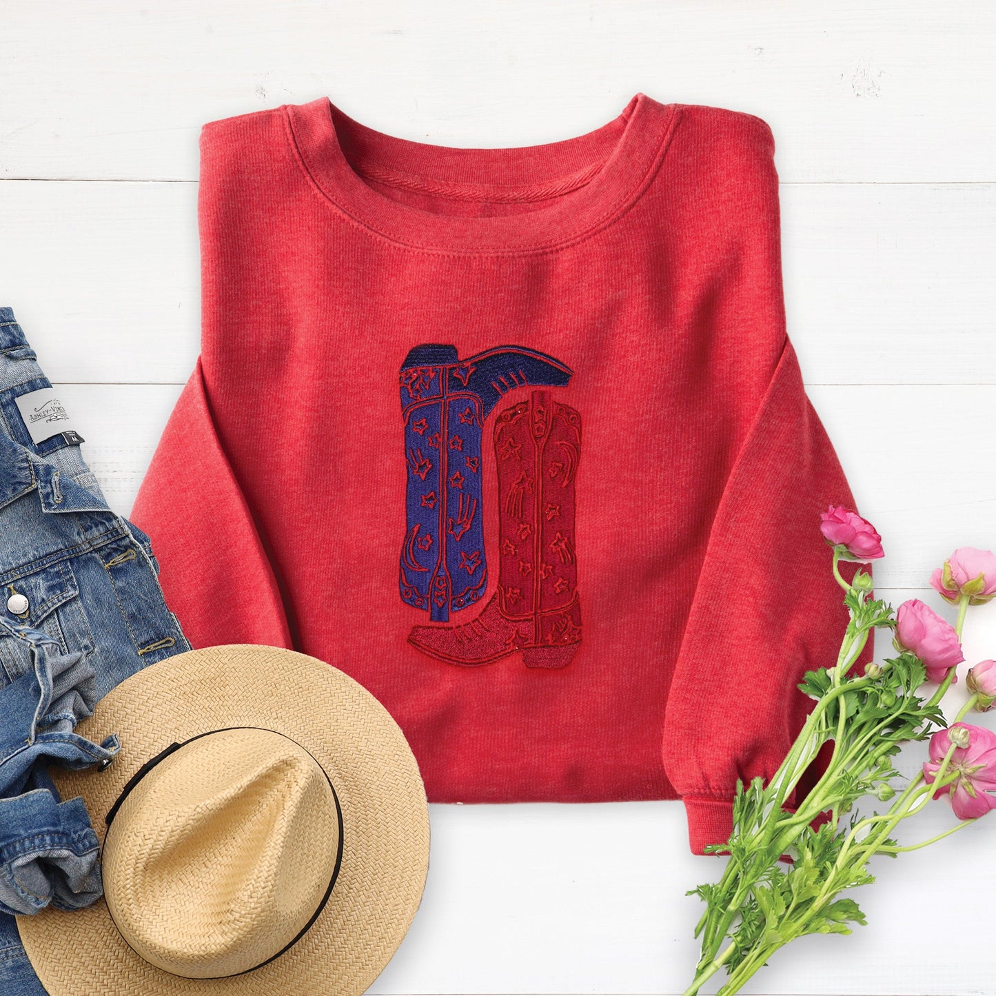 USA Boots Embroidered Crewneck Sweatshirt