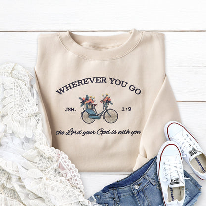 Wherever You Go Bicycle Embroidered Crewneck Sweatshirt