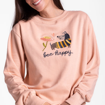 Bee Happy Embroidered Crewneck Sweatshirt