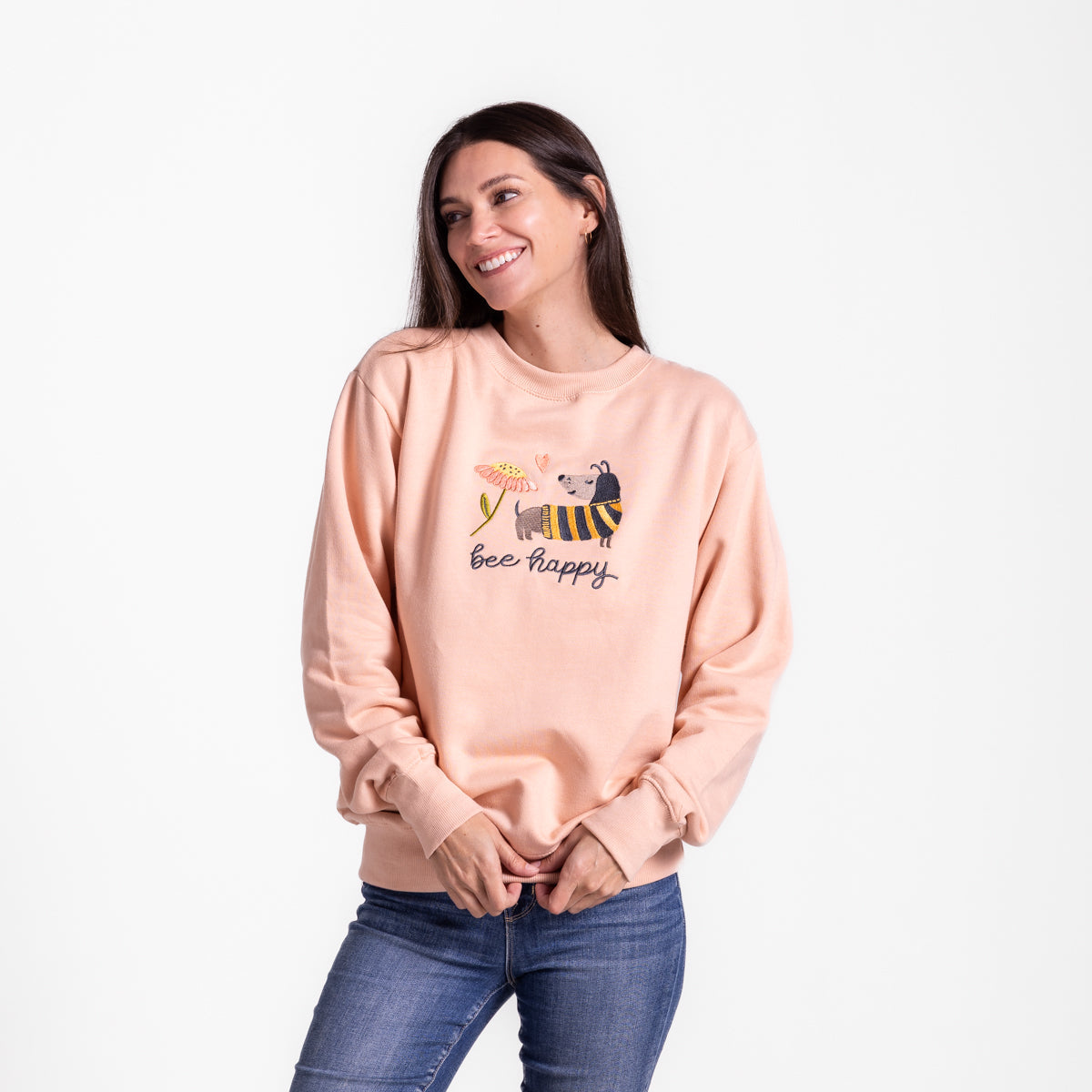 Bee Happy Embroidered Crewneck Sweatshirt