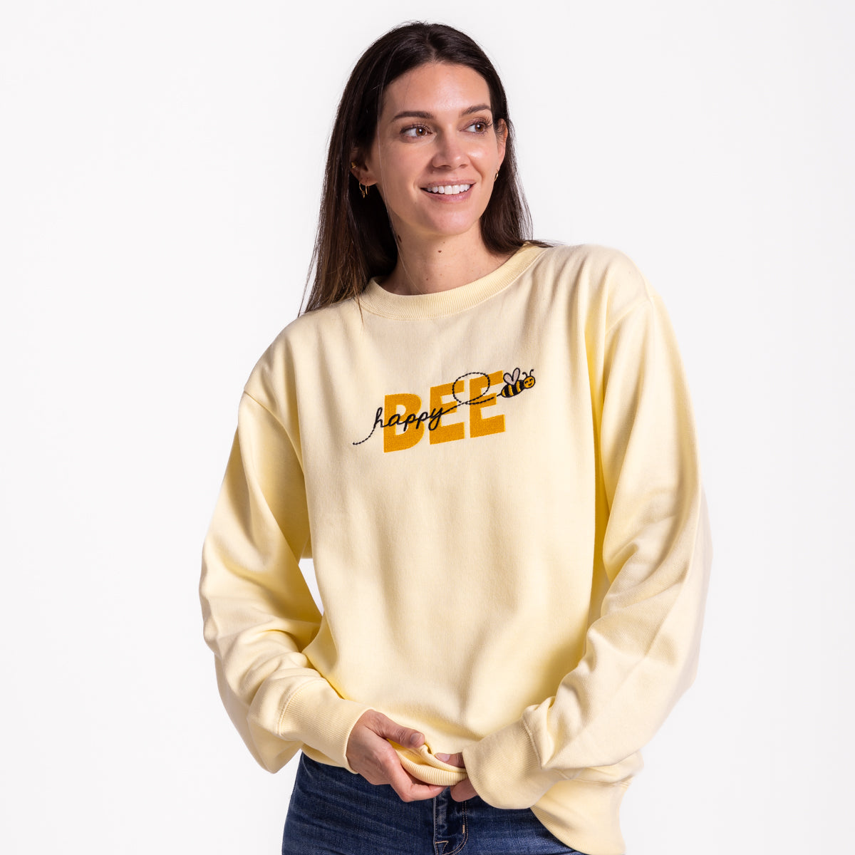 Embroidered Bee Happy Sweatshirt