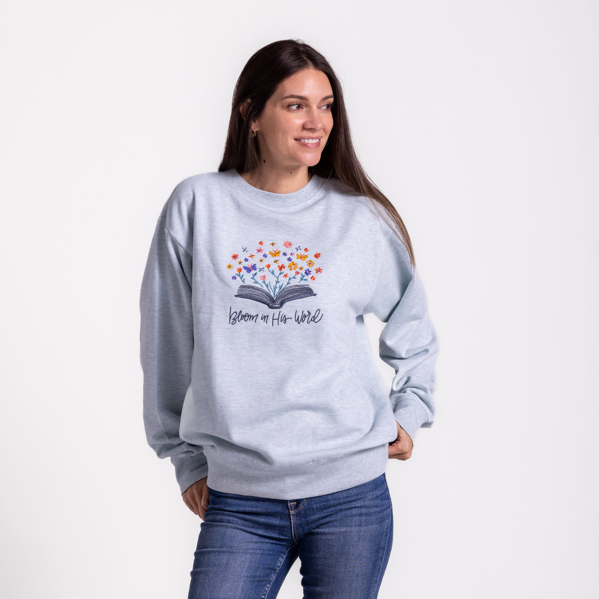 Embroidered Bloom in His Word Sweatshirt