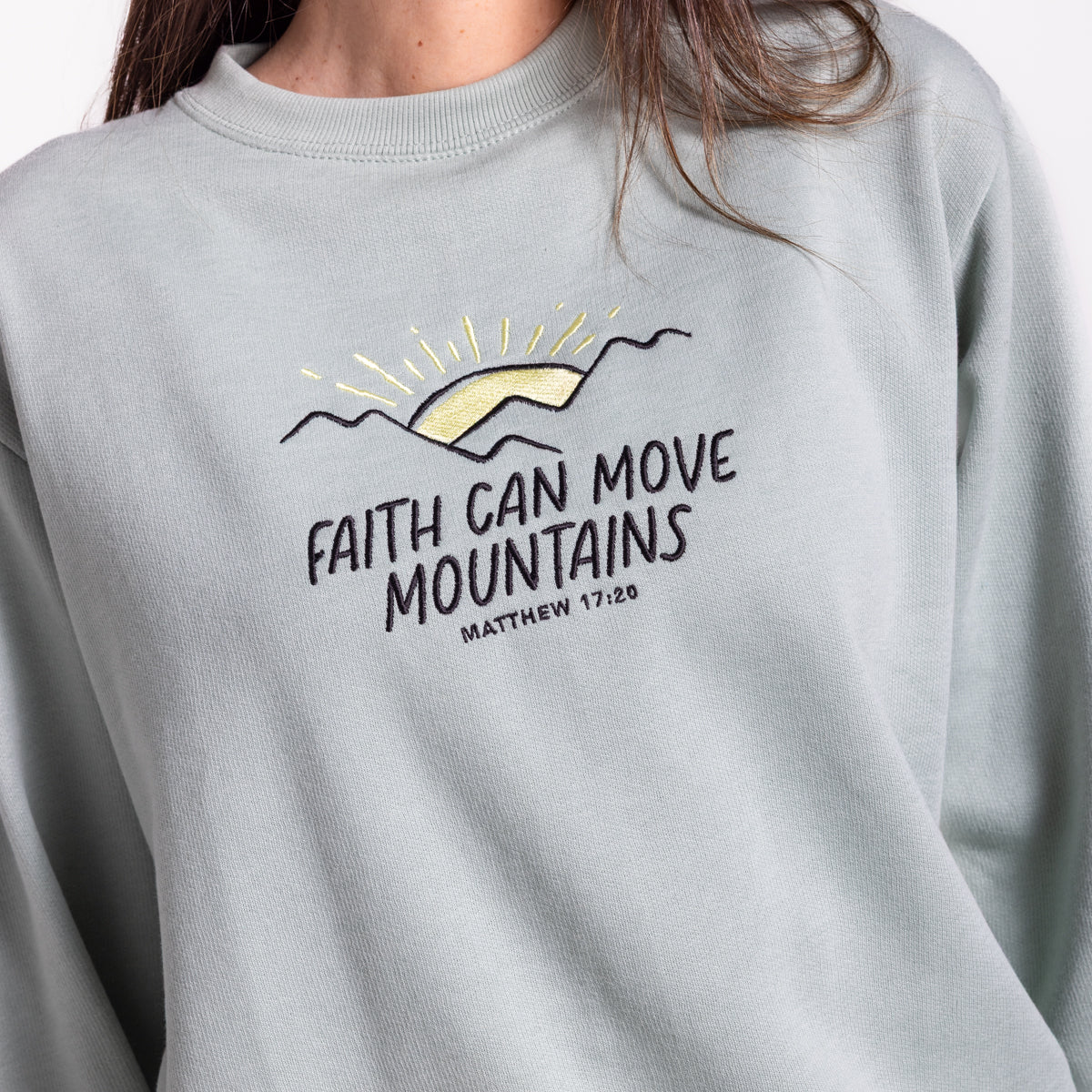 Faith Can Move Mountains Embroidered Crewneck Sweatshirt
