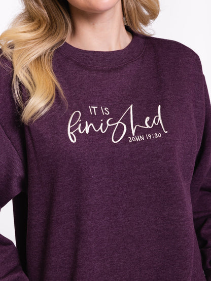 Embroidered It is Finished Sweatshirt