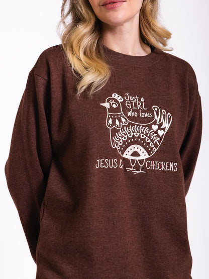 Jesus and Chickens Embroidered Crewneck Sweatshirt