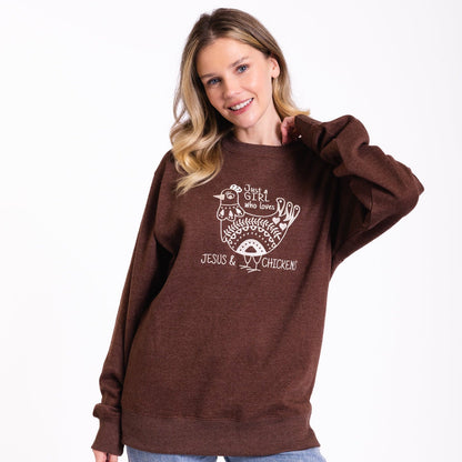 Jesus and Chickens Embroidered Crewneck Sweatshirt