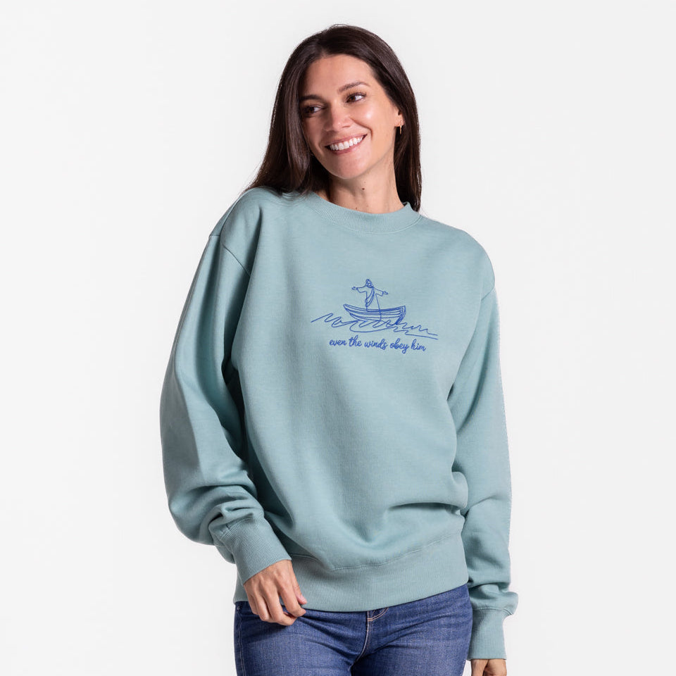 Embroidered Winds Obey Him Sweatshirt