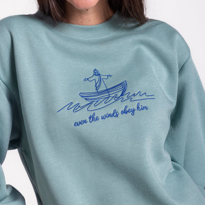 Embroidered Winds Obey Him Sweatshirt